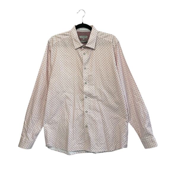 Ted Baker Cotton Button Down Shirt Men's Sz 5 (L) Pink Geometric Print Modern - Picture 1 of 6